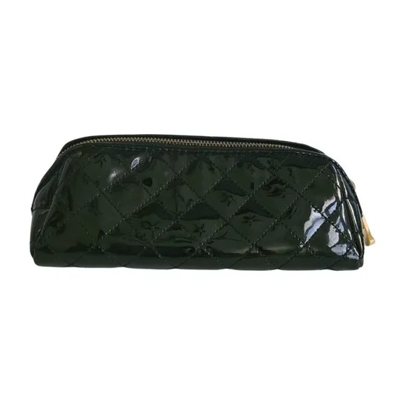 Rare BURBERRY Quilted Patent Leather Cosmetic Bag Black Gold Hardware Case